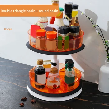 

2 Tier For Spices 360 Degree Ratation Turntable Organizer Round Raised Edge Food Storage Container Lazy Susan Countertop Pantry