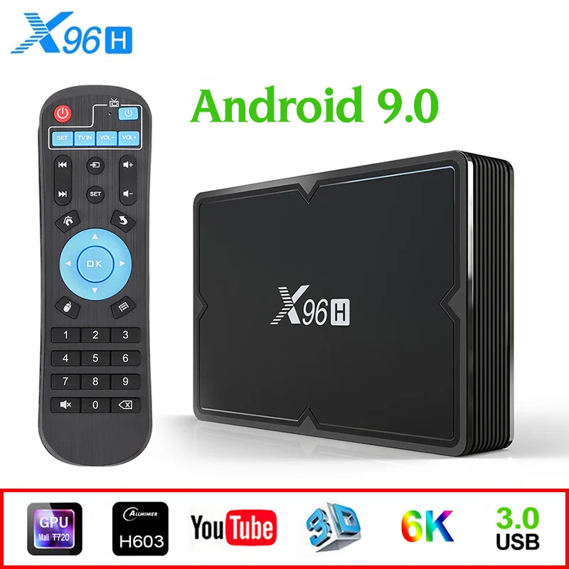 X96H Smart Android 9.0 TV Box 6k Android TV Box DDR3 4G Support BT 4.1 2.4G/5G Wireless Streaming Media Player Set Top Box X96H Smart Android 9.0 TV Box 6k Android TV Box DDR3 4G Support BT 4.1 2.4G/5G Wireless Streaming Media Player Set Top Box