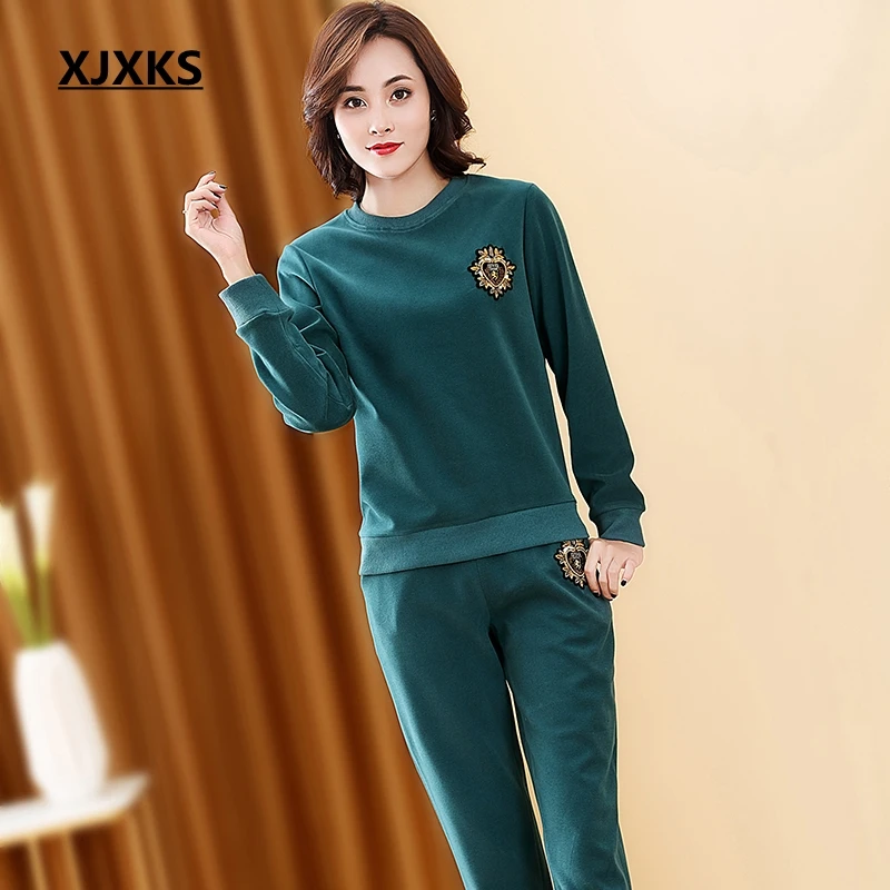 

XJXKS Women Sweater Set Long Sleeve Pullover + Ankle-Length Pants Autumn Fashion Comfortable Women Pullover And Soft Pants