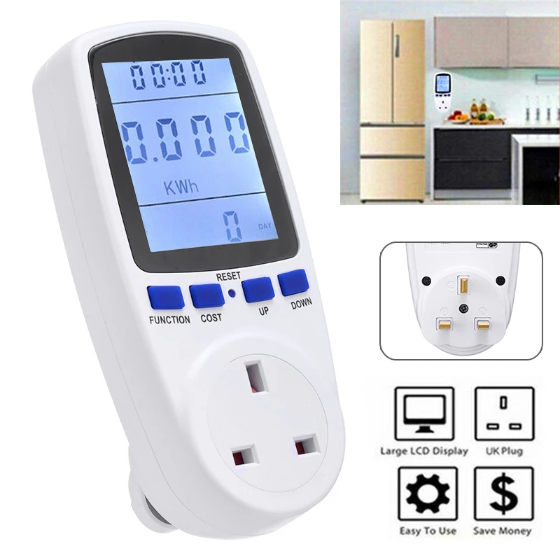 UK Plug in Electric Power Consumption Meter Energy Monitor Watt Kwh Analyzer