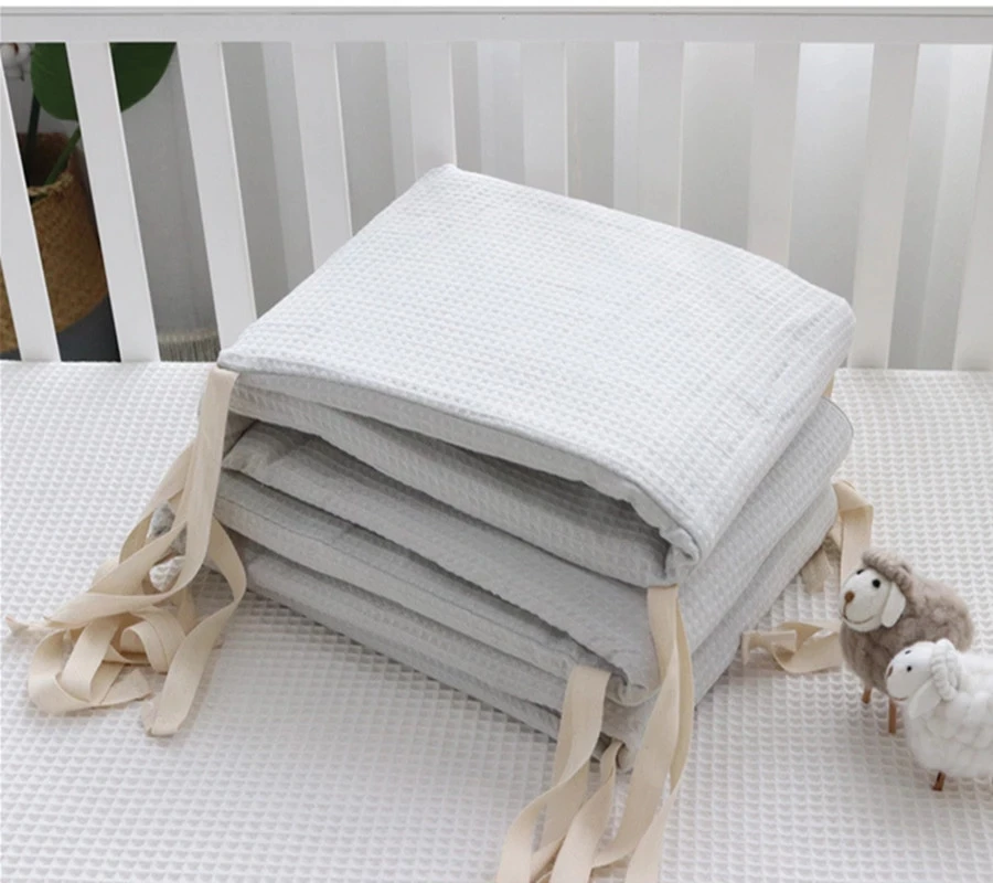 Crib Bumper Waffle Cotton Baby Bed Bumper One-piece Crib Around Cushion Cot Washable Anti-collision Protector Pillows Newborns Room Decor