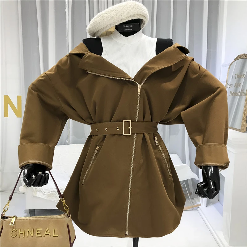 

Fashion Patchwork Streetwear Coats and Jackets Women Zipper Turn-down Collar Loose Sashes Female Jacket trending products