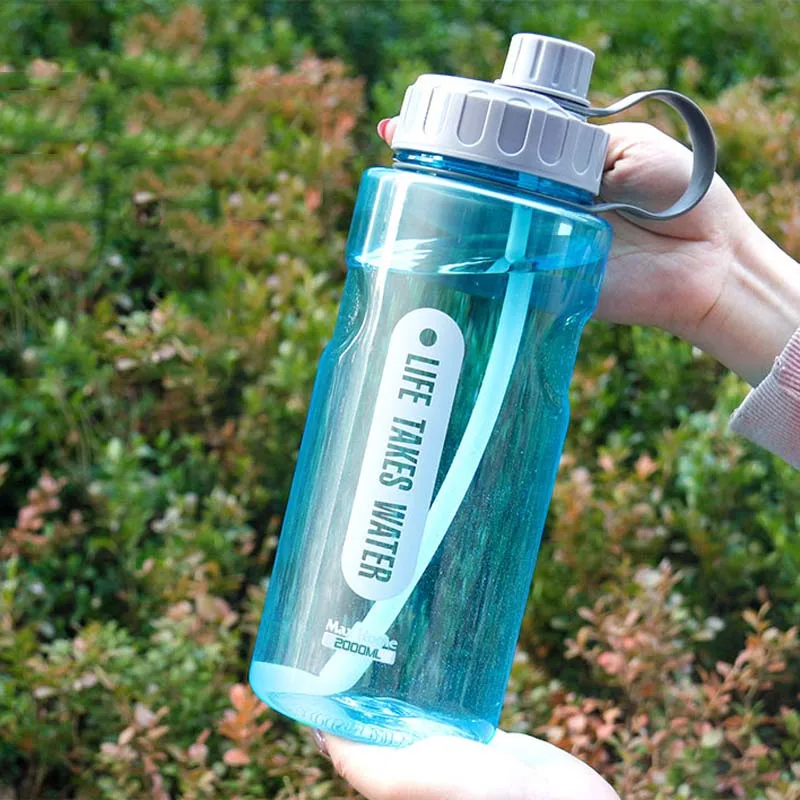 

2L Large Sports Water bottle with Straw Big Protein Shaker Drink Bottles Gourd Cup jug BPA Free Outdoor GYM Kettle