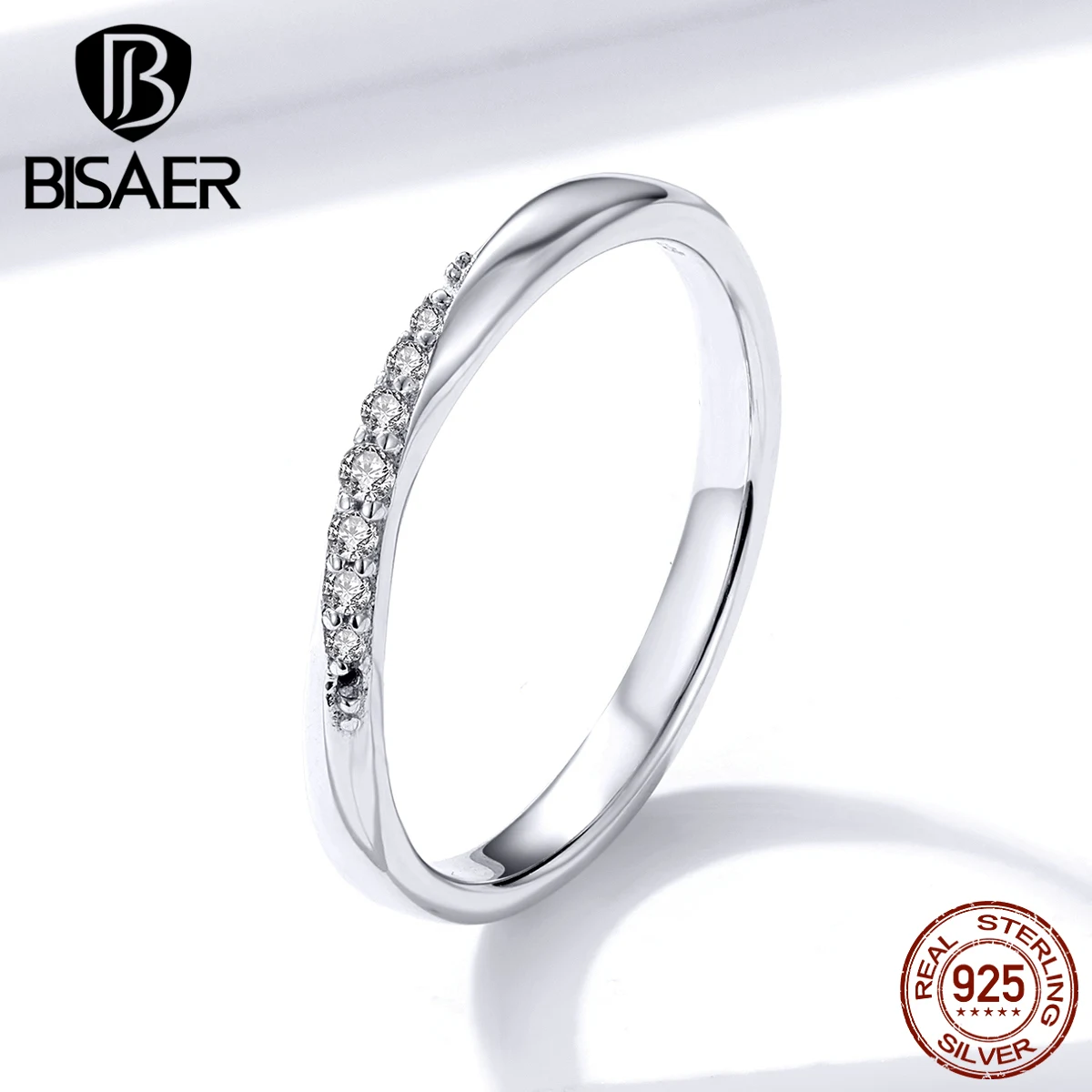 Простые Кольца BISAER,, 925 пробы, серебро, прозрачный крест, кубический циркон, кольца на палец для женщин, ювелирные изделия из стерлингового серебра EFR095