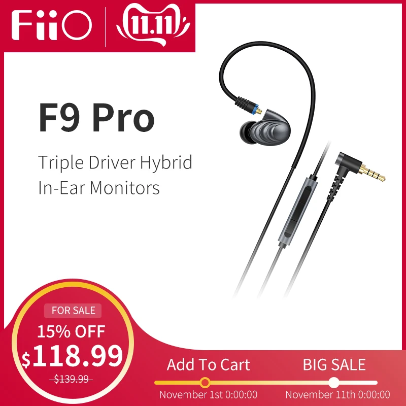 

FiiO Metal Case Knowles F9Pro Triple Driver Hybrid HIFI Earphone 3.5mm/2.5m with Mic and Remote for Mobile phone MP3