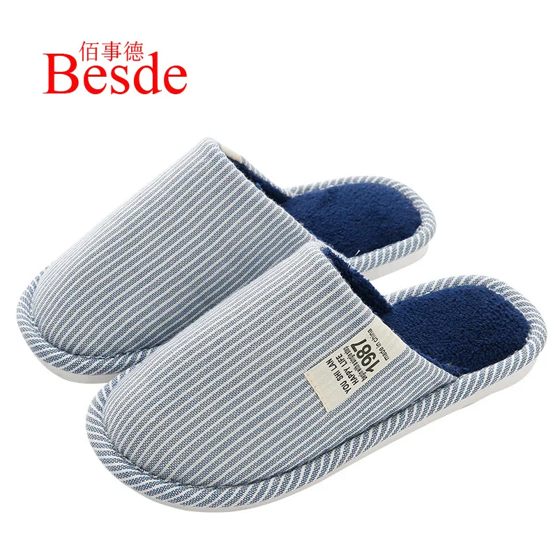 

Flat indoor slipper men house shoes 2019 fashion fur slippers short plush shoes male round toe man's winter slipper