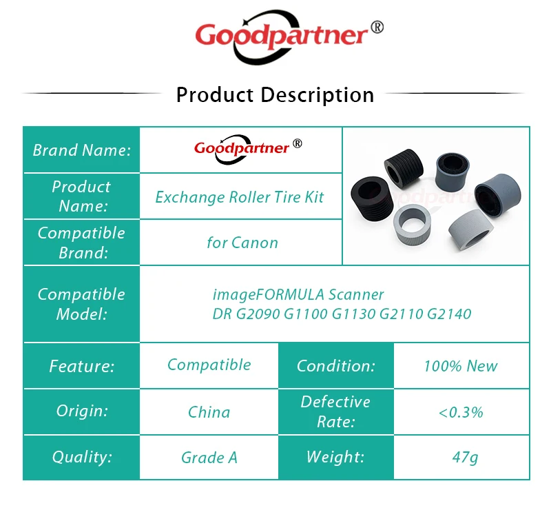 Troca Kit Roller Pickup Retard Feed para Canon Dr-g2090 Dr-g2110 Dr-g2140 Dr-g1100 Dr-g1130 Scanner 5x 8262b001aa 3601c002aa - Imagem 3