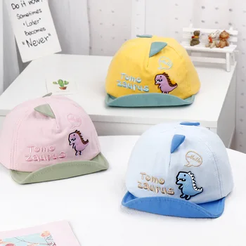 

Baby embroidery children's hat 2020 spring and summer new color matching cartoon dinosaur soft brim cap baby sun hat beanies