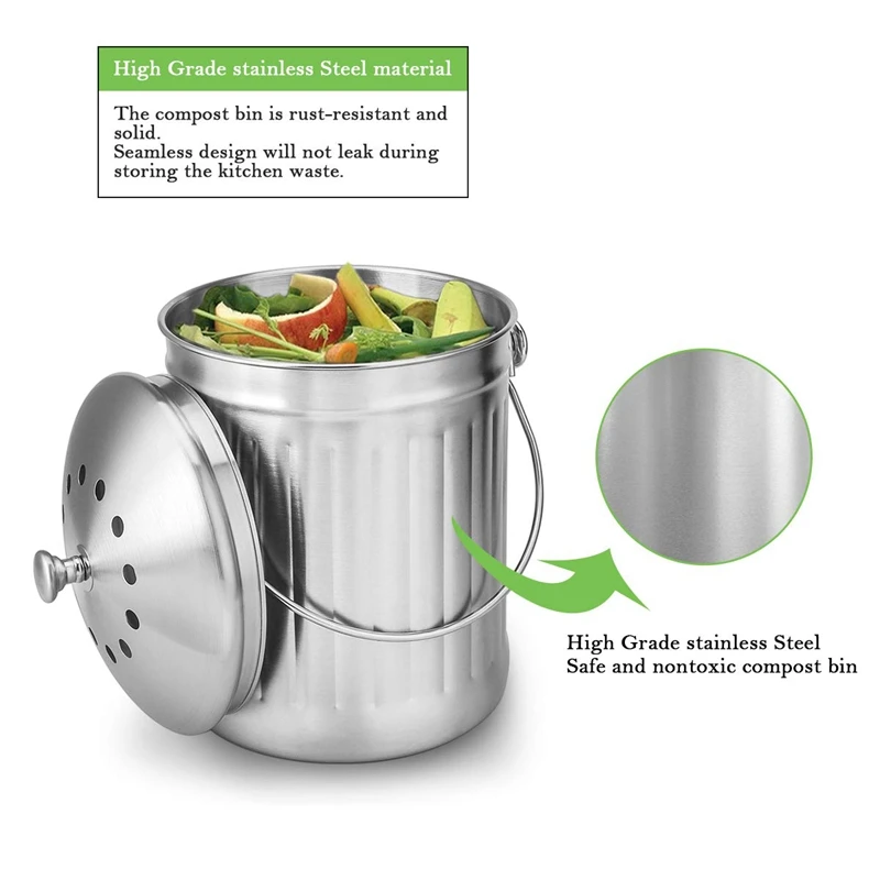 Stainless Steel Vegetable Residue Peel  Stainless Steel Kitchen Waste - 5l  Compost - Aliexpress