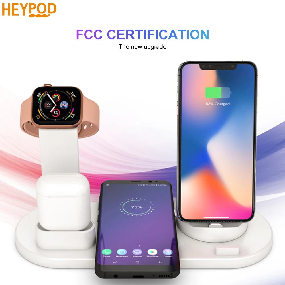 HEYPOD 3 в 1 зарядная док-станция держатель для iPhone X XR 11 8 Plus Airpods USB Беспроводная зарядная станция база для Apple Watch 4/3/2/1