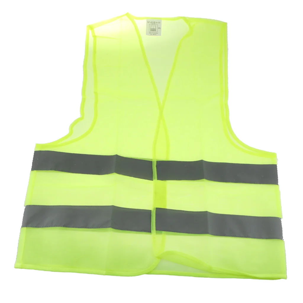 Neon Green Safety Vest Jacket With Reflective Strips High Visibility Large Size