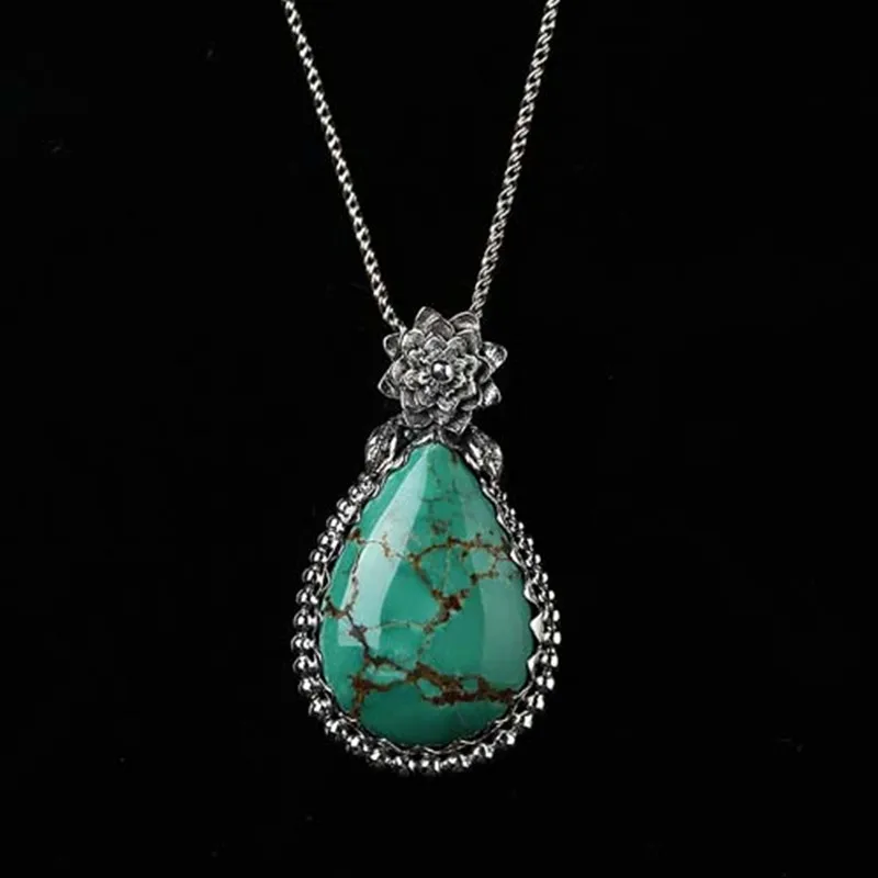 

Natural Gemstone Turquoise with 925 Sterling Silver Pendant,Birthday gift ,42*24*6mm.8.75g