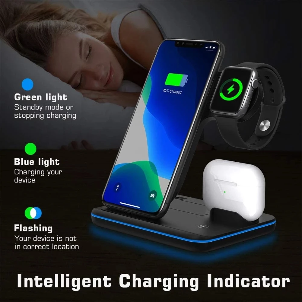 3 in 1 15W Qi Wireless Charger for iPhone XS 8 11 12 Pro Max Fast Charging Dock Station For Apple Watch SE 6 5 4 3 2 Airpods Pro