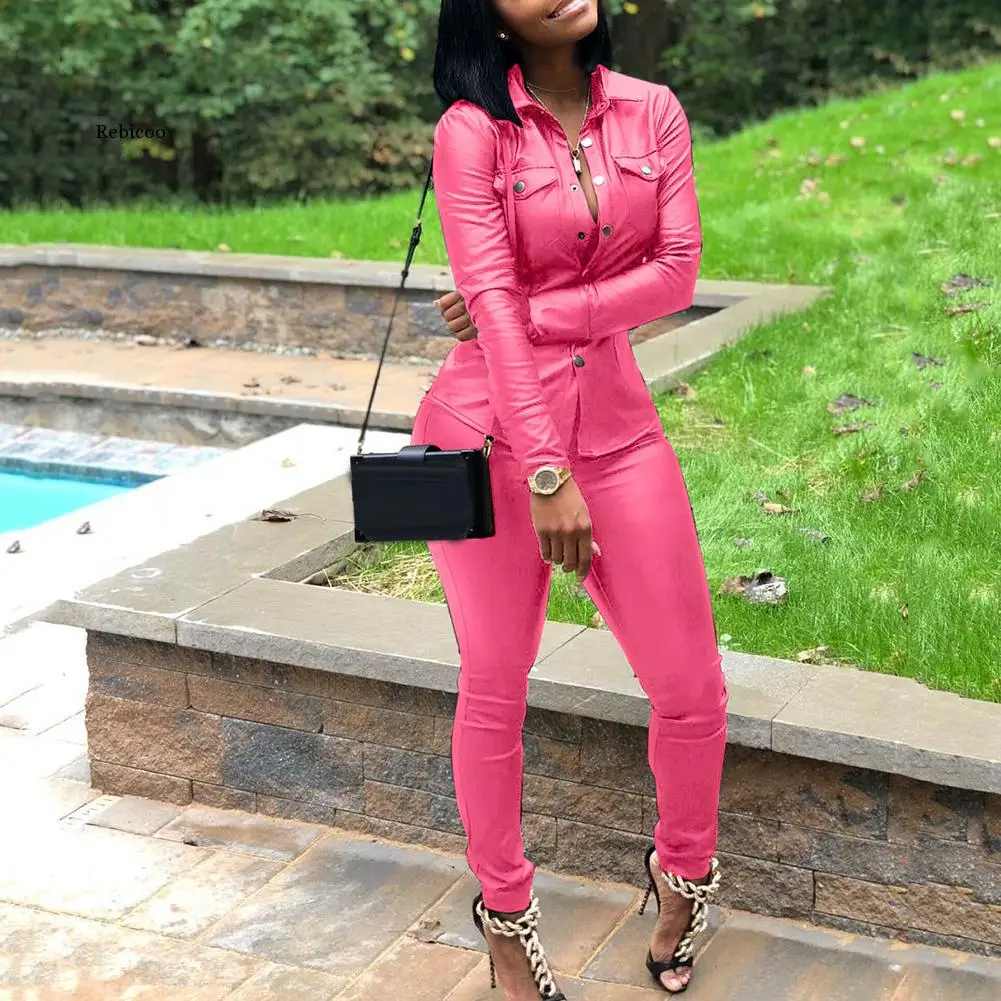 

Женский спортивный костюм из двух предметов, зимний костюм из рубашки из искусственной кожи и брюк-карандаш, Размеры S-Xxxl, 5 цветов