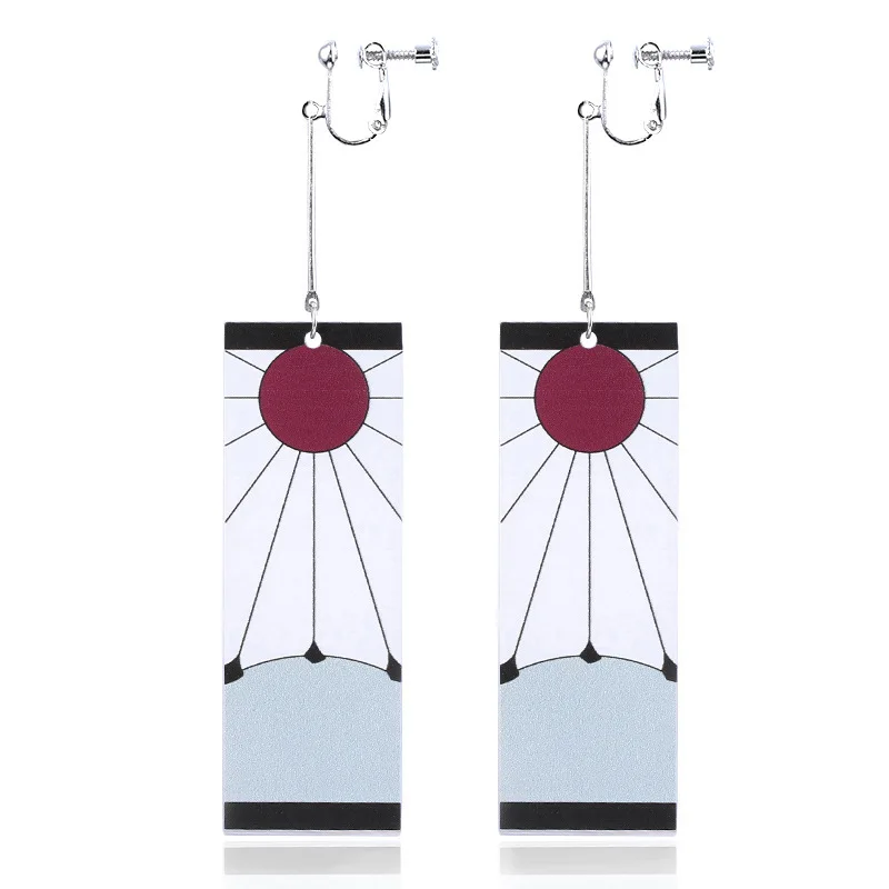 Fashion Acrylic Tanjiro Earrings Demon Slayer Anime Cosplay Props Hanafuda Drop Long Brincos For Women Girls Jewelry Hoop Earrings Stud Earrings Ear Clip Earrings Clip Earrings Ear Accessories Magnetic Earrings