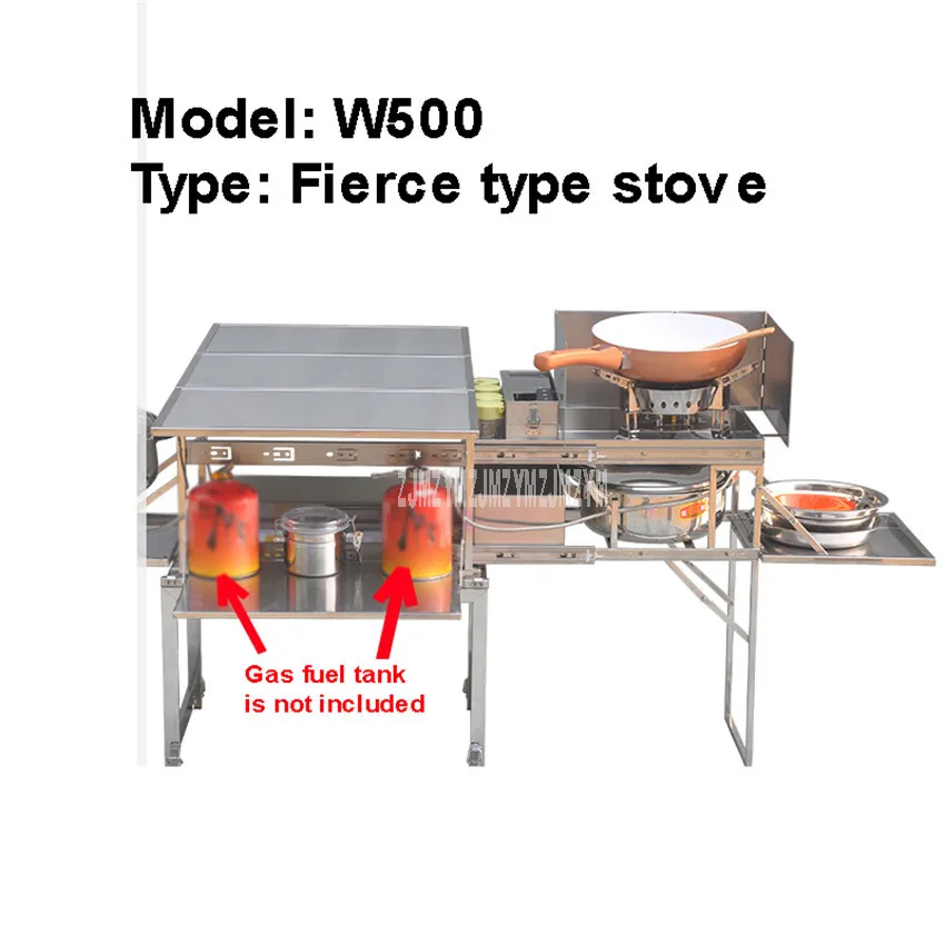W500 2-5 человек открытый мобильный кухонный складной, из нержавеющей стали стол для приготовления пищи Пешие прогулки Кемпинг Газовая плита печь плита+ лобовое стекло