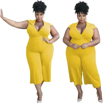 

Fashion Women's Jumpsuit Sleeveless Wide Leg Pants Overalls V-Neck Romper Playsuit Casual Summer Trousers Plus Size Solid Color
