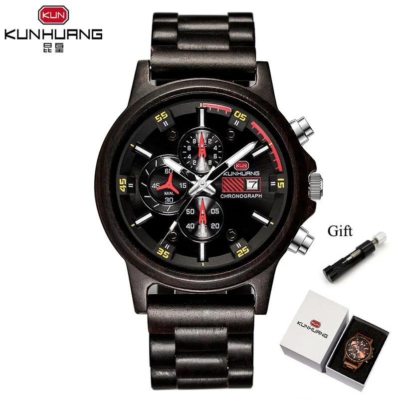 Black(with box) Zebra деревянные часы люксовый бренд спортивные часы для мужчин полные деревянные кварцевые часы мужские военные часы мужские часы relogio masculino - Цвет: Black(with box)