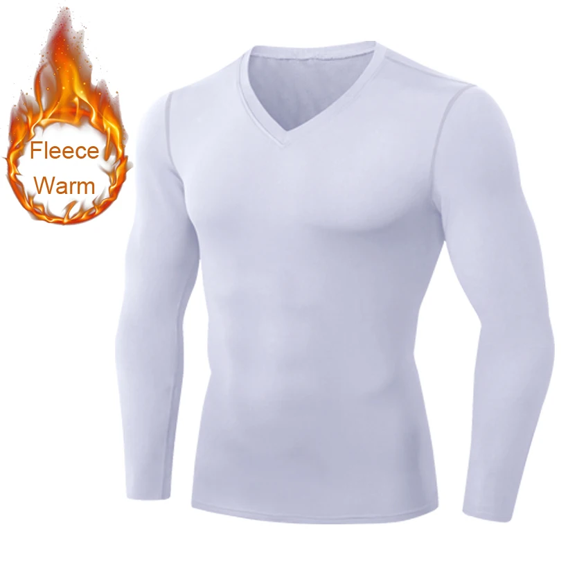 Freebily Men's Winter Thermal Underwear Top Long Sleeve Compression Base Layer Sports Undershirts Gym Muscle Tops