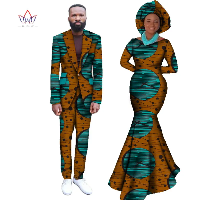 Африканские платья для женщин Африканское платье Bazin Riche женское Макси платье и мужской повседневный Блейзер комплект из 2 предметов плюс Размер 6XL WYQ59 - Цвет: 5