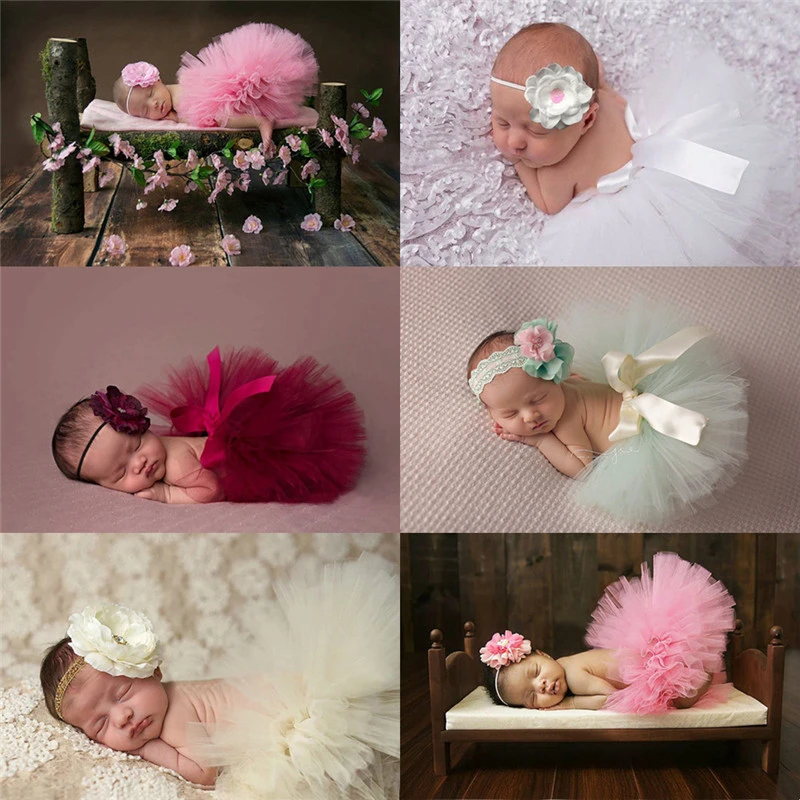 Baby Tutu Clothes Skirt Newborn Headdress Flower Girls Photo Prop Outfits Baby Girls Tulle Tutu Skirt Photography Props Toddler