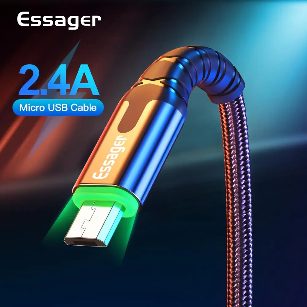 Кабель зарядный Essager со светодиодной подсветкой Micro USB 2 4 А 3 м|Кабели для мобильных