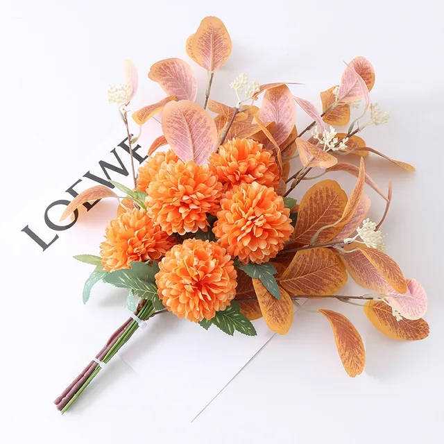 Nordic Flower Bouquet Anemone Wedding Bridal Bouquet Silk Artificial Flowers DIY Srapbook Home Party Decoration Fake Flower orange