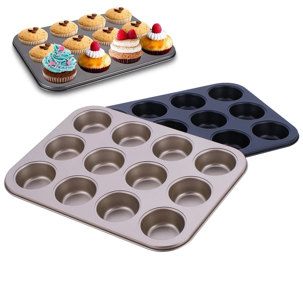 

12 Cavity Non-Stick Round Muffin Cup Baking Pan Carbon Steel Cake Fondant Cupcake Mold Tart Trays Mould Baking Tools