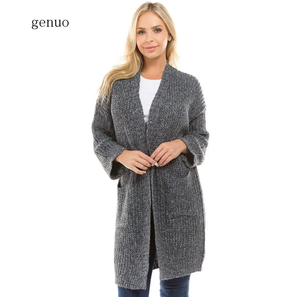 New Genuo Supply Of Goods Autumn And Winter New Style Long Knitted Cardigan Colorful Thread Weaving Pocket Slit Hemline New Genuo Supply Of Goods Autumn And Winter New Style Long Knitted Cardigan Colorful Thread Weaving Pocket Slit Hemline