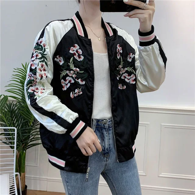 2-tone retro baseball blouson college souvenir jacket Japanese style with  embroidery