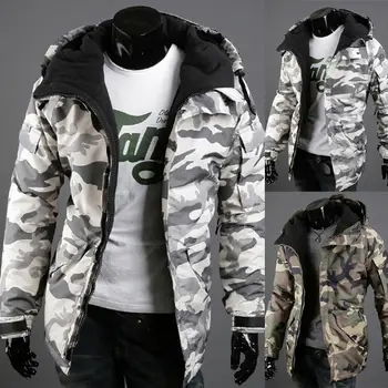 

Fashion Winter Warm Men Jacket Coat Thicken Camouflage Print Pocket Jacket Zipper Long Sleeve Coat For Men's Clothing