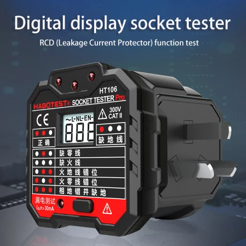 HT106 Mini Socket Tester Pro Voltage Test Socket Detector UK EU Plug Ground Zero Line Plug Polarity Phase Check 48-250V LCD