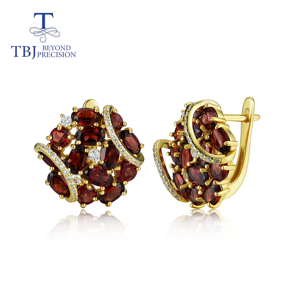 garnet earrings Серьги из натурального граната, Стерлинговое Серебро 925 пробы, желтый цвет, индивидуальный дизайн с маленьким цветком, хорошее ювелирное изделие для девушек, акция tbj - Цвет камня: garnet earrings