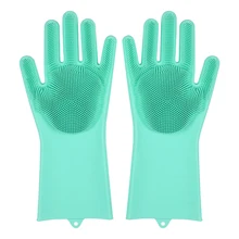  Dishwashing Cleaning Gloves Silicone Rubber Sponge Glove Household Scrubber Kitchen Clean Tools Dropshipping  Kitchen 