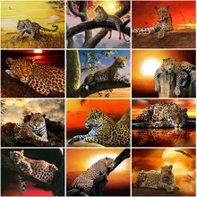 

5D Diy Animal Tiger Sunset Diamond Painting Embroidery Sun Lake Full Round&Square Diamond Mosaic Cross Stitch Home Decoration