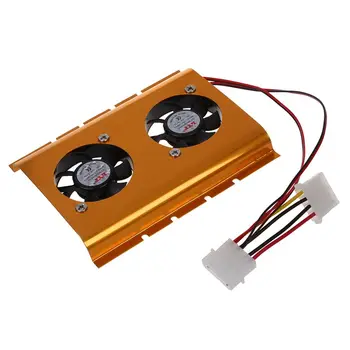 

3.5" Hard Disk Drive HDD Dual Fan Cooling Cooler Gold Tone for Desktop PC