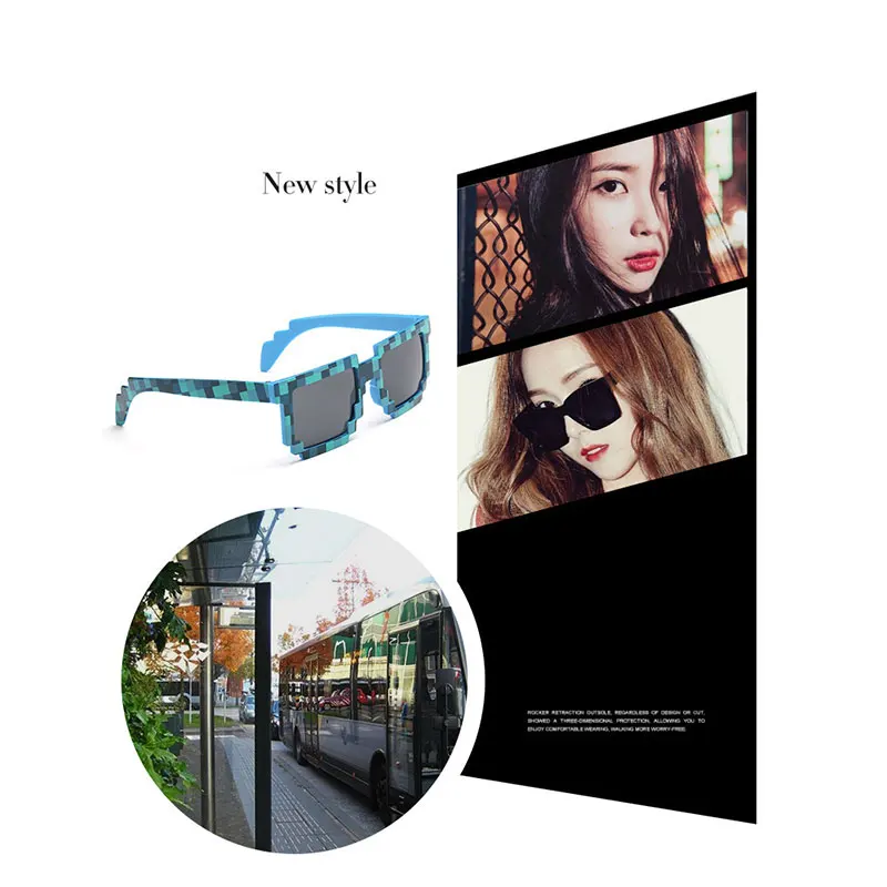 

Fashion Lattice Mosaic Sunglasses Minecraft cos play action Game Toys Square Glasses EVA case Party gifts for Men Women
