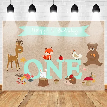 

Happy 1st Birthday Backdrop Woodland Theme Bear and Deer Wild One Photography Background First Birthday Party Banner Photo Booth