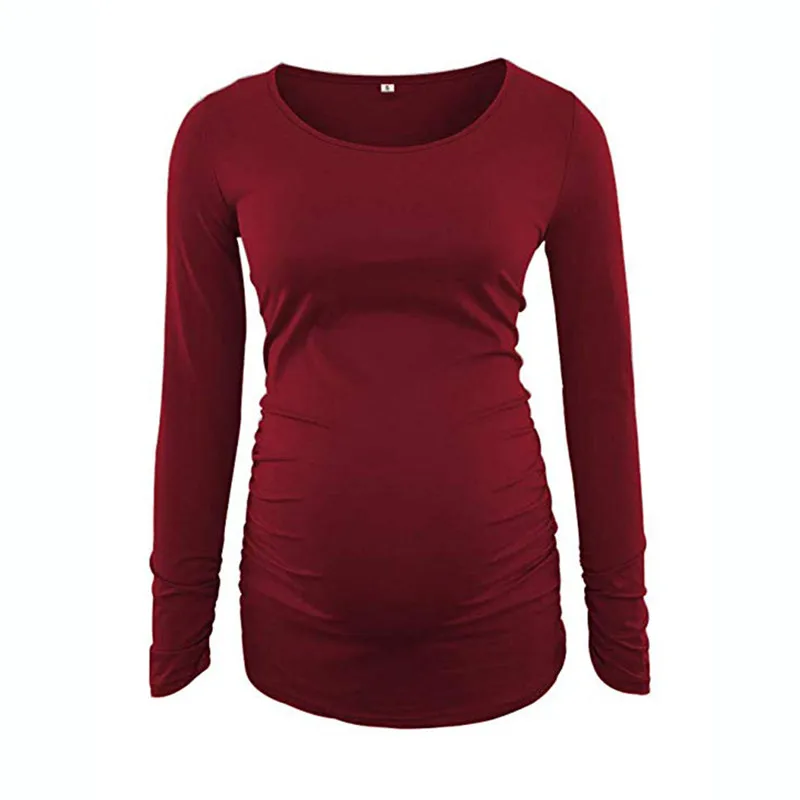 LONSANT женская повседневная одежда для беременных топы Одежда для мамы лестная Футболка для беременных с длинным рукавом и глубоким вырезом - Цвет: Красный