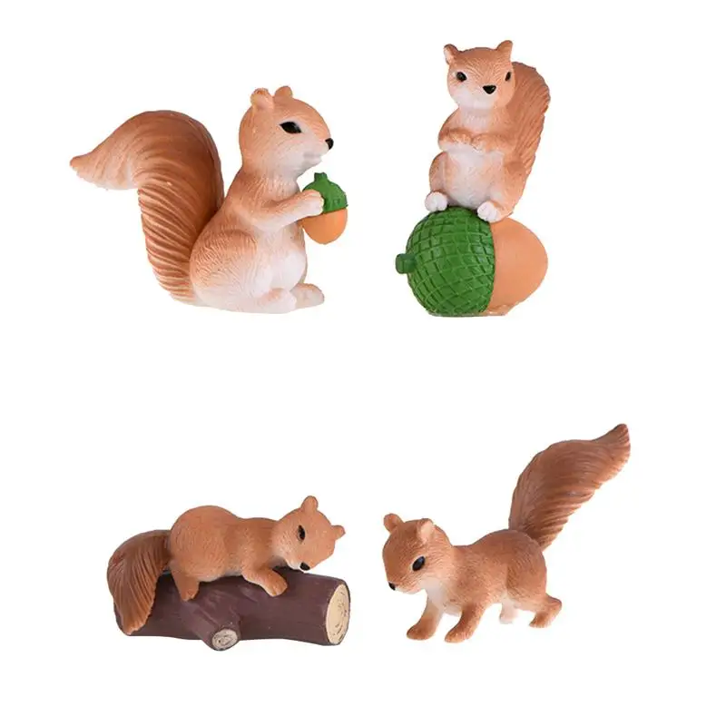 

4pcs Cute Squirrel Desktop Ornament Cartoon Animal Figure Statues Sculptures Micro Landscape Decoration Crafts Gifts