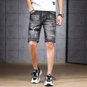 

Short Jeans Men Cotton Denim Shorts Jeans Casual Summer Printed Shorts black Male Brand Clothes Korean style #3206