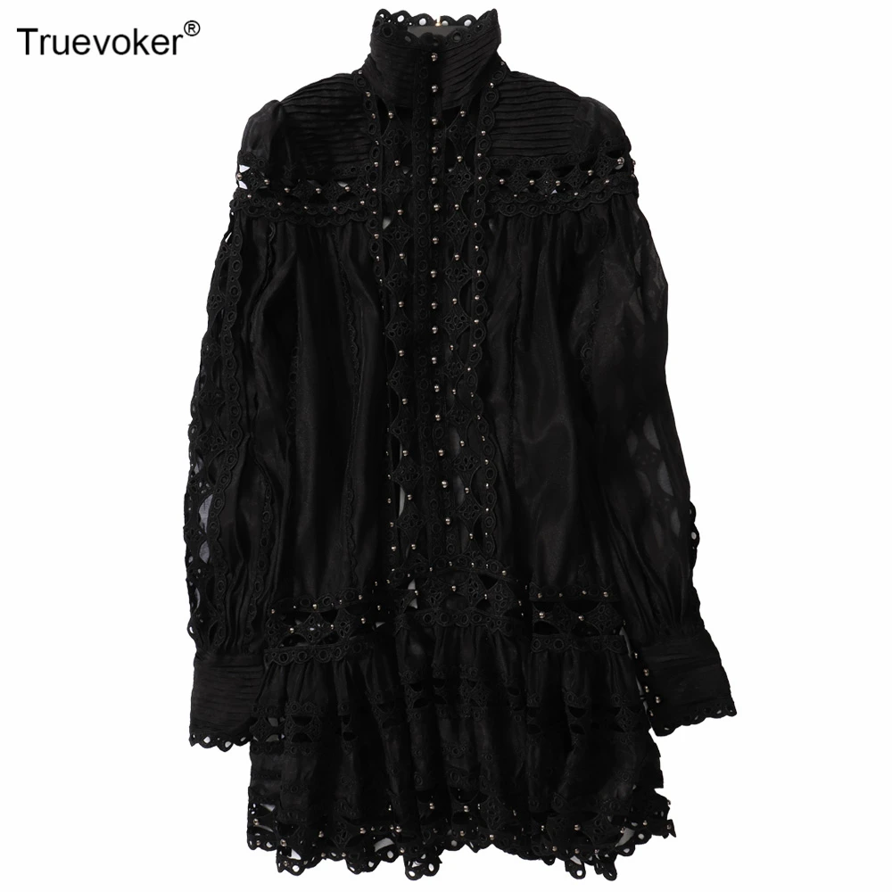 Truevoker, Европейское дизайнерское платье для подиума, для женщин, с длинным рукавом, с вышивкой, с вырезами, с заклепками, сексуальные, вечерние, Клубные, Vestidos