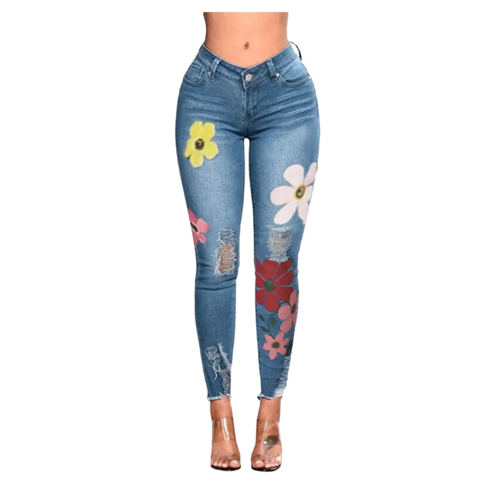 Черные синие джинсы Сальса feminina женские dzinsy damskie модные джинсы mujer Wild Print Hole тонкие длинные женские джинсы# C9