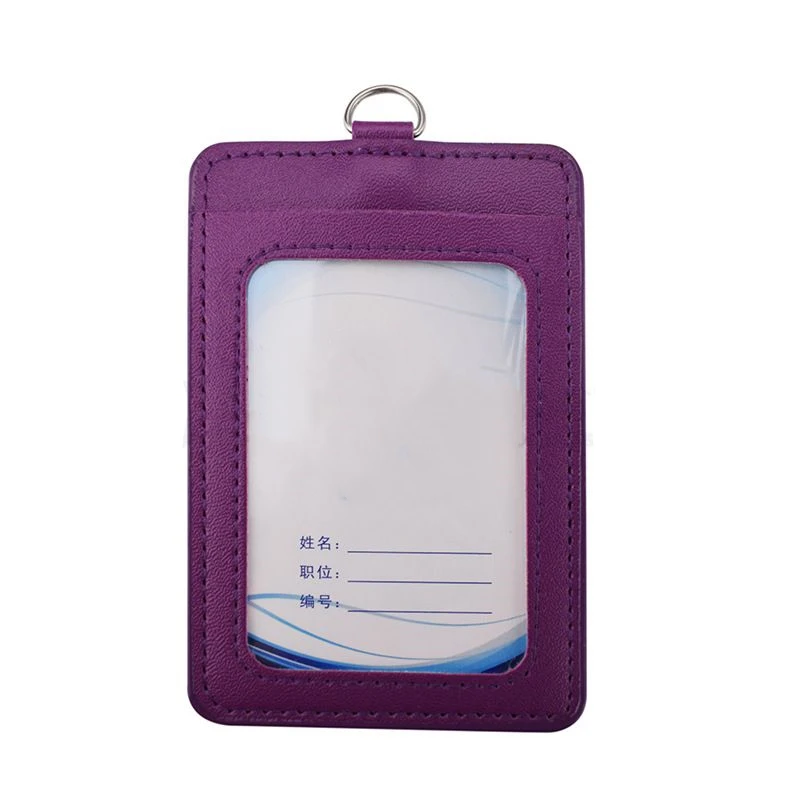 Badge Holder PU Leather Company Employees Staff ID Tag Cover Case Work Card Holder Bus Card Sleeve Lanyard Identity Badge Case