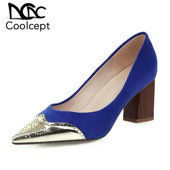 

Coolcept Women Pumps Fashion High Heels Shoes Gold Pointed Head Sexy Party Wedding Shoes Lady Office Footwear Size 34-43