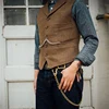 Chaleco de lana de Tweed para hombre, chaqueta ajustada informal, marrón, para boda y negocios ► Foto 2/6