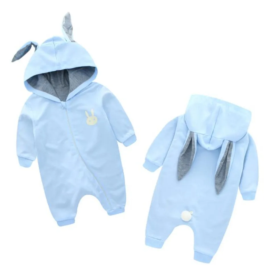 Blue Rabbit Осенне-зимняя одежда для малышей комбинезон с объемными заячьими ушками для новорожденных мальчиков и девочек одежда с длинными рукавами комбинезон с кроликом теплый комбинезон на молнии для детей от 3 до 18 лет - Цвет: Blue Rabbit