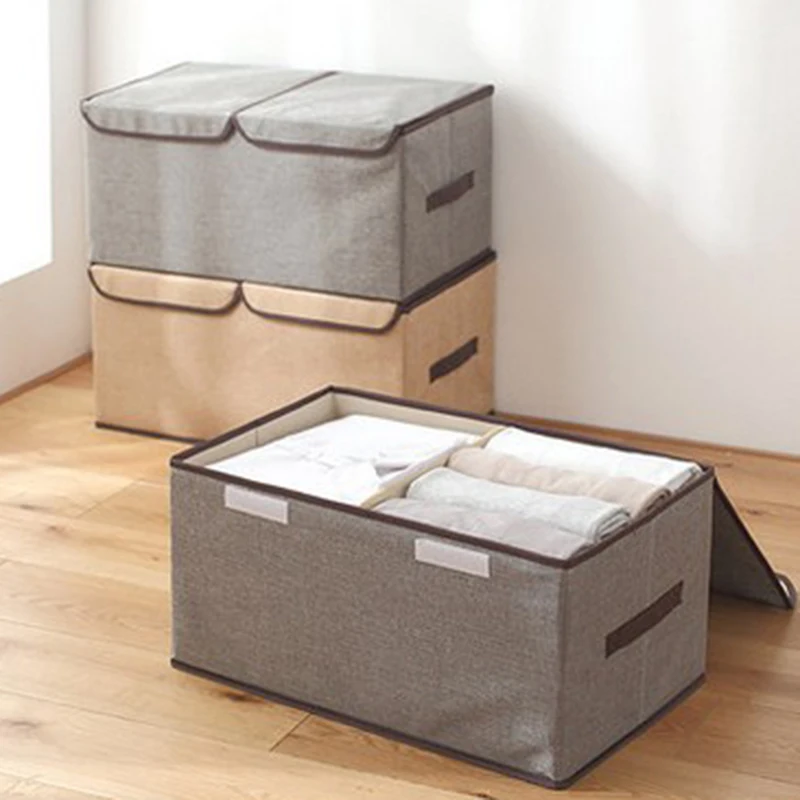 

4 Pack Larger Storage Cubes Fabric Foldable Collapsible Storage Square Bin Organizer Basket with Lid Handles Removable Divider f