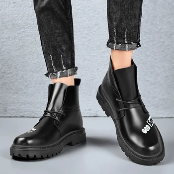 

God Save Men Leather Boots 2020 Fashion High-top Quality Shoes Autumn Winter Ankle Boots Handmade Retro Men Boots Black Size 39