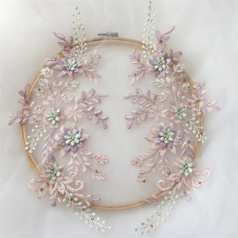 1Pair/2pcs Contrast Color New Metal Wire Cord Lace Pair Flower Patch DIY Wedding Dress Children's Clothing Dance BD0798 | Дом и сад